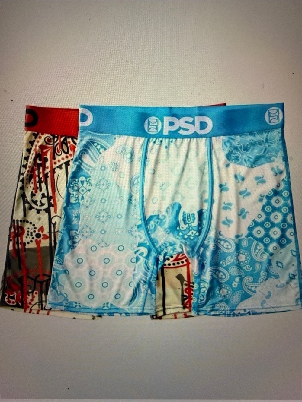 PSD Menโs Turquoise & Red Paisley Boxer Briefs